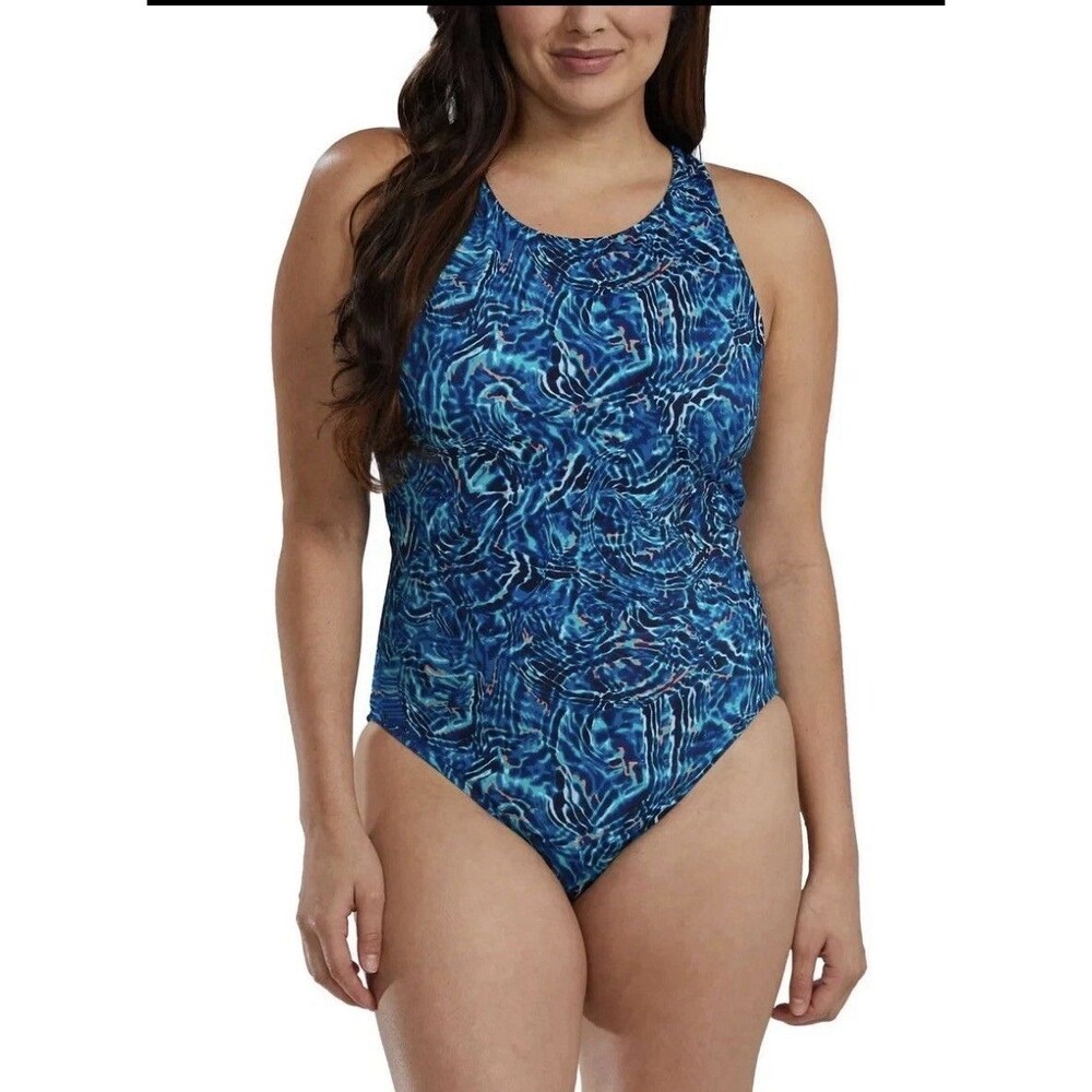 TYR Women's One-Piece Swimsuit Blue Sz S Swim Team Competition Modest Beach New